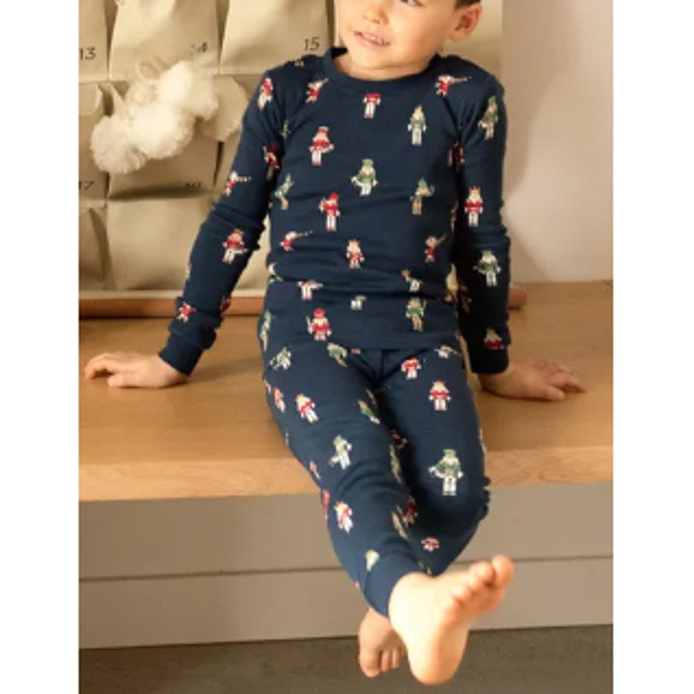 New ~ PETIT LEM ~ Boys Navy Blue Nutcracker Print Two-Piece Pajama Set Size 4